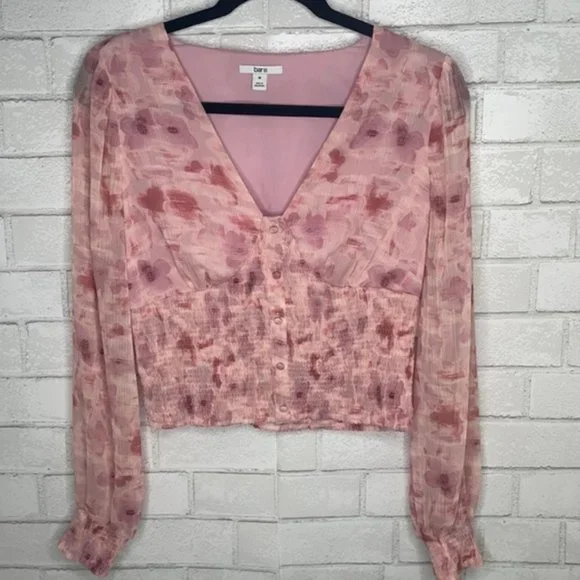 NWT Bar III Floral Print Smocked Waist Top - Picture 2 of 11